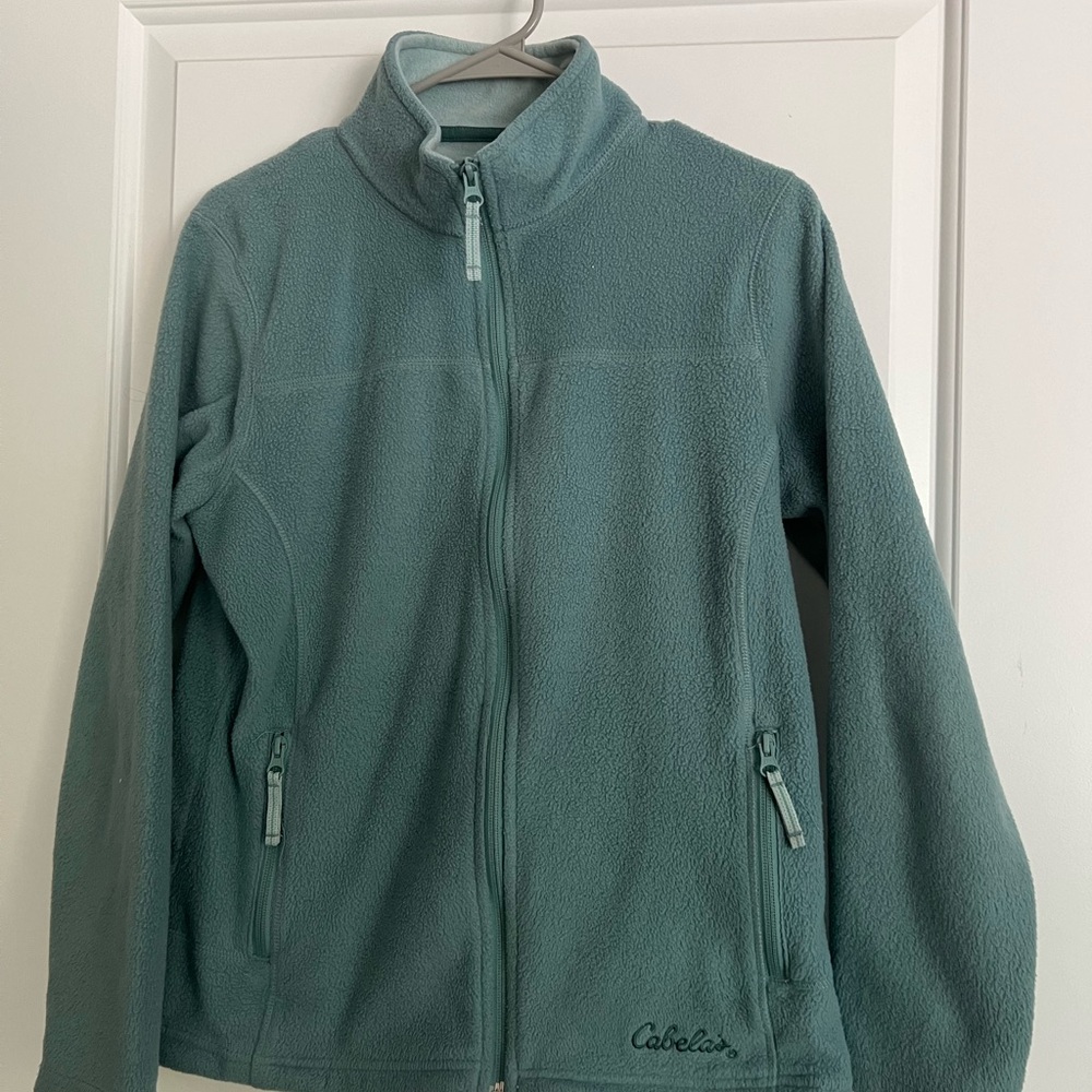 Cabela's Green Fleece Jacket Lightweight Stand-Up Collar